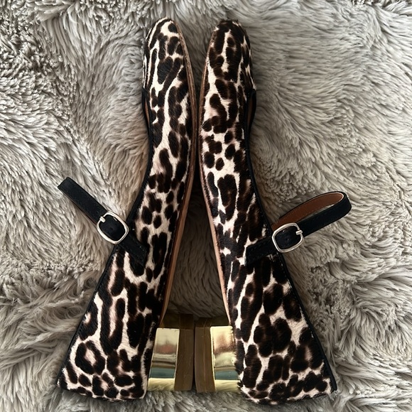 J.Crew Womens Janey calf hair flats leopard print shoes flats 7.5 Mary Jane - Picture 12 of 16